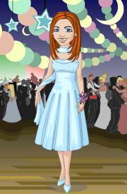 Kim's Yahoo Avatar for this entry, a fancy strapless ballgown w/a prom in the background